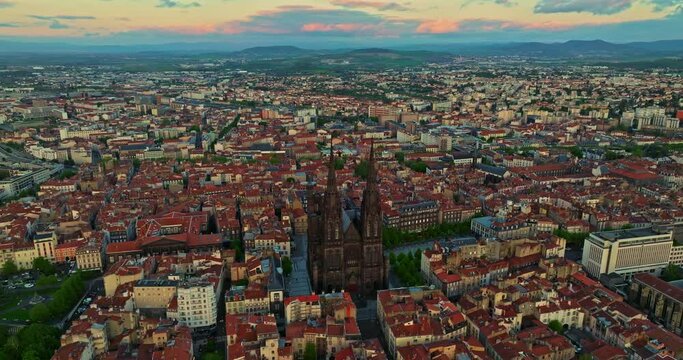 Aerial view France, Clermont-Ferrand church in the old city center