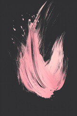 Vertical Pink ink brush stroke on black background. Japanese style.