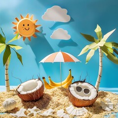 Sunny Tropical Beach Bar with Piña Coladas