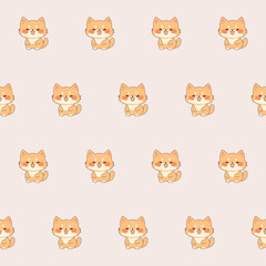 Obraz premium Cute Kawaii Cat Character Seamless Pattern. Childish Funny Textile Fabric Print Swatch. Cartoon Positive Cat Animal Happy Birthday Gift Wrapping Paper Design. 