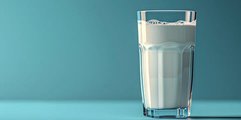 A full glass of white milk isolated on a blue background. 