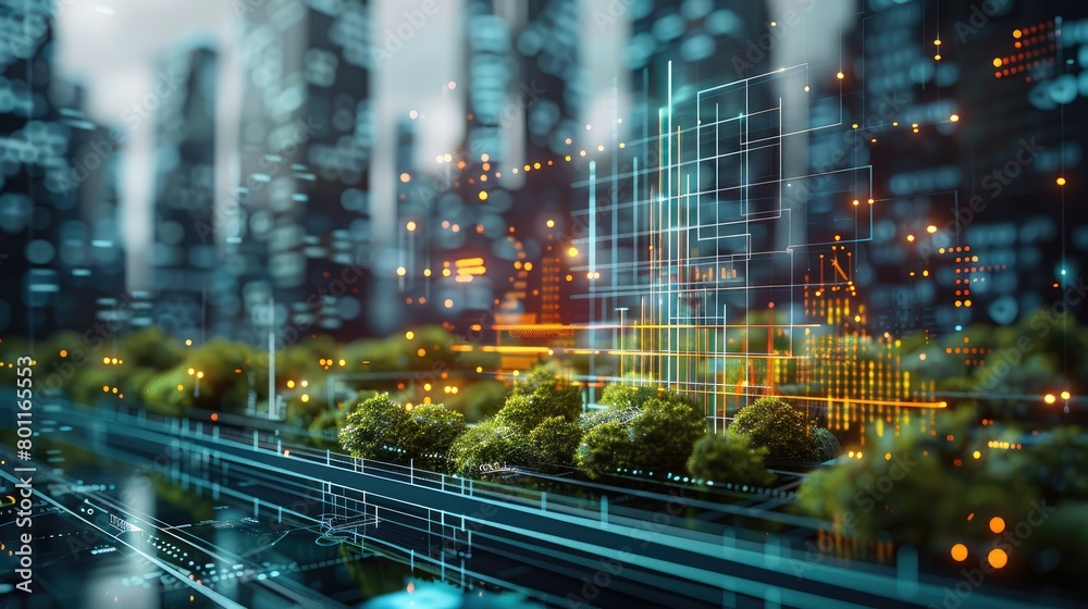 Poster graphs and diagrams that are holograms of the environmental, sustainable business models, social, an