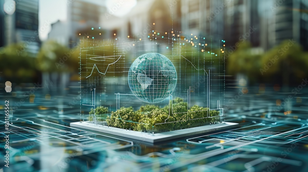 Poster graphs and diagrams that are holograms of the environmental, sustainable business models, social, an