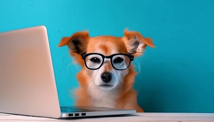 dog in the office with glasses , generated by AI