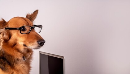 dog in the office with glasses , generated by AI