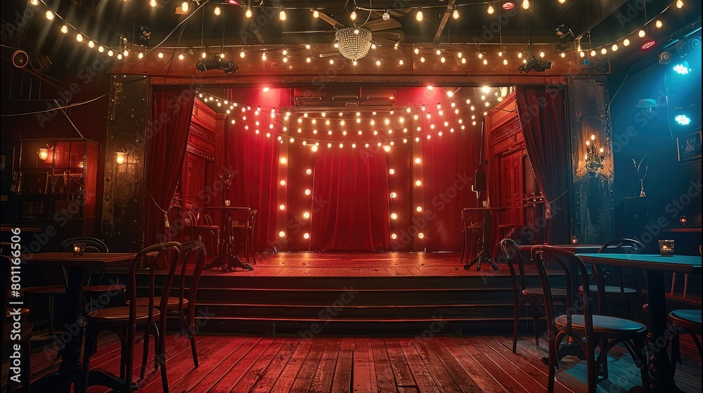 Aufkleber Cabaret scene with a close view of the stage. Generative AI.