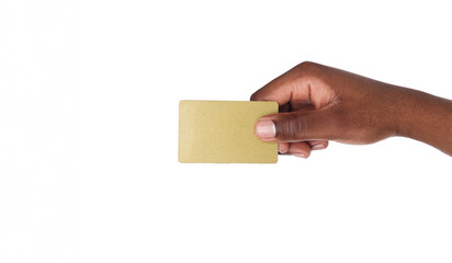 Close-up of male hand holding plastic card