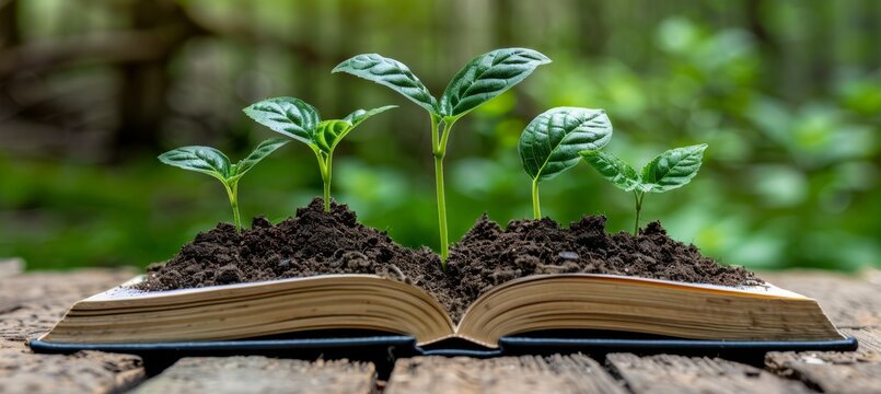 Book symbolizing growth  plant emerging, signifying education s transformative power