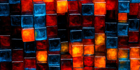 Wall made of colored glass cubes.
