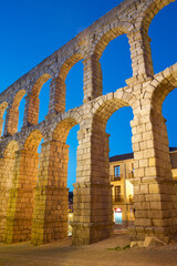 View of the Roman aqueduct in the city of Segovia, Castilla Leon in Spain.