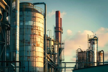 Fototapeta premium Aged Industrial Towers and Pipelines 