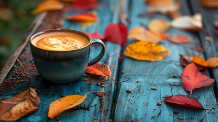 Morning Delight Savoring a Warm Cup of Coffee in a Rustic Autumn Outdoor Setting