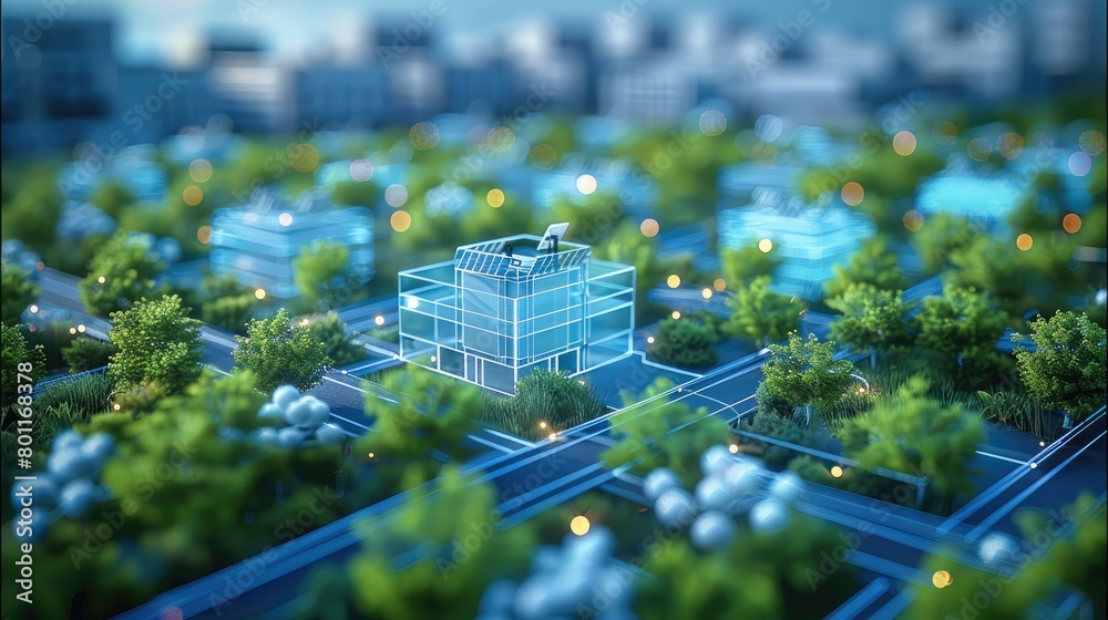Poster Application scene diagram of the microgrid in the communication. 3D. Generative AI.