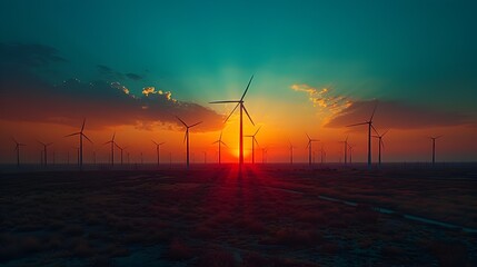 Operating Wind Turbines at Sunset A Symbol of Sustainable Energy