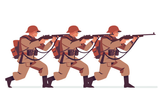 soldiers in uniform aiming rifles, running clip art preview