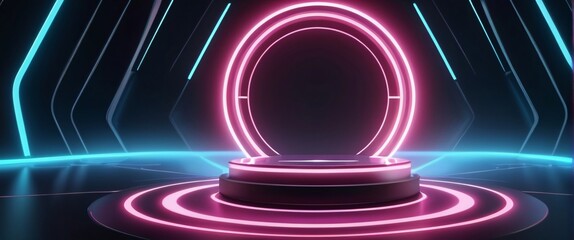 futuristic portal science fiction podium pedestal platform modern empty cyberpunk podium mockup space background