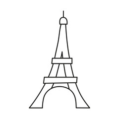Doodle outline Eiffel tower monument isolated on white background.