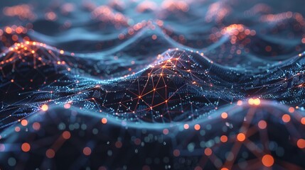 Abstract data technology background: connecting dots and lines in 3d rendering (4k)