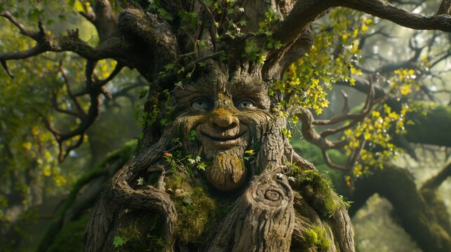 a tree with moss covering its face and bark like the character in the film