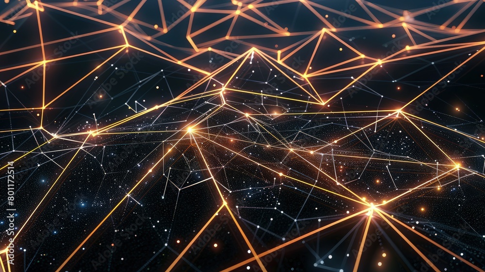 Wall mural a cosmic array of glowing geometric lines forming intricate shapes on a deep black background, sugge