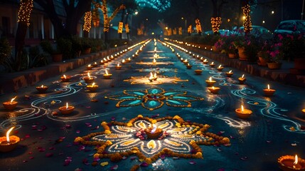Vibrant Diwali in India A Dazzling Display of Rangoli Patterns and Illuminations