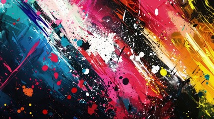 A dynamic and colorful abstract background, where bold brush strokes meet splattered paint textures. 