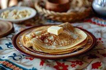 a stack of pancakes with butter on them 
