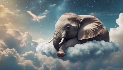 Heavenly Nap: Sleepy Elephant Lounging on Fluffy Clouds - obrazy, fototapety, plakaty