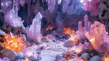 A whimsical dragon lair with shimmering treasures and glowing crystals. Generative AI.