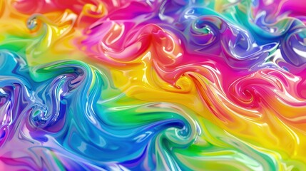 Obraz premium A dynamic scene of psychedelic liquid art, with thick swirls of rainbow colors that twist and turn, forming hypnotic patterns. 
