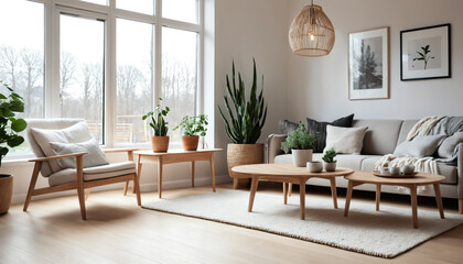 Fototapeta premium Modern Living Room with Plants and Natural Decor
