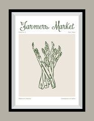 Minimal hand drawn vector vegetables illustration with aesthetic quote in a poster frame. Matisse style illustrations.