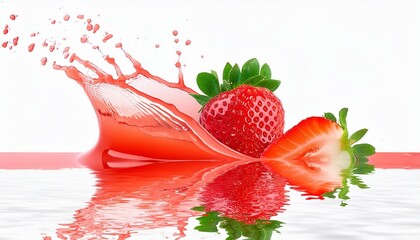 strawberry in water strawberry in glass strawberry smoothie with mint - obrazy, fototapety, plakaty