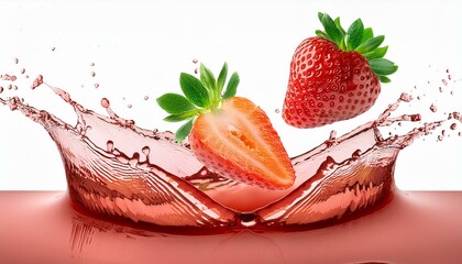 strawberry in water strawberry in glass strawberry smoothie with mint - obrazy, fototapety, plakaty