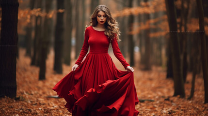 Obraz premium Free photo young woman in a beautiful red dress