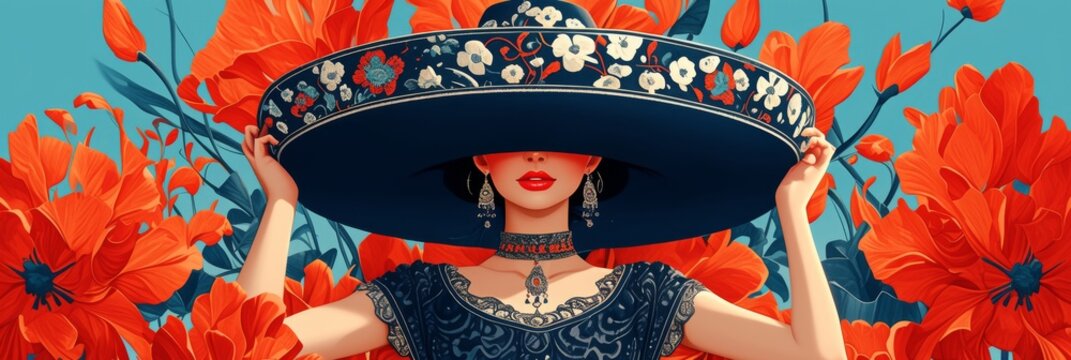 Latin woman wearing traditional Mexican dress. Mexican culture concept. Folkloric dance in Mexico. Cinco de Mayo. Hispanic heritage month