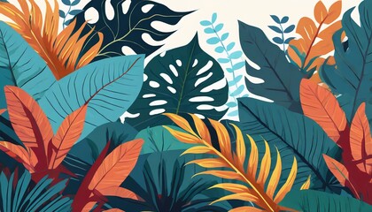flat tropical leaves background for presentation