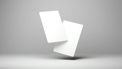 Plastic credit card vertical mockup. Color grey background. Atm empty debit payment. Debit card mock up on grey background.	