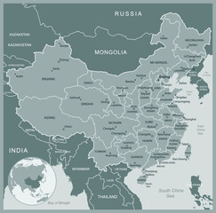 China - detailed map with administrative divisions country. Vector illustration