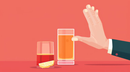 A simple illustration depicting a hand gesture to reject the offer of an alcoholic beverage, promoting responsible drinking.