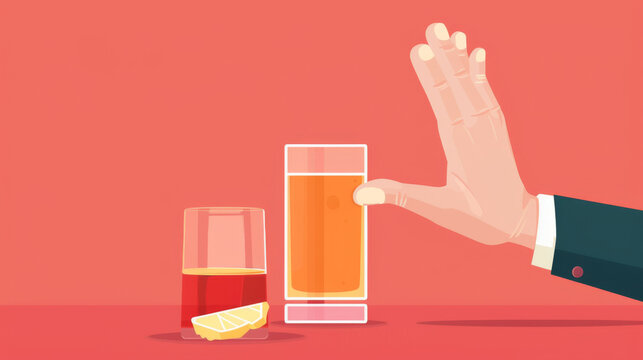 A simple illustration depicting a hand gesture to reject the offer of an alcoholic beverage, promoting responsible drinking.