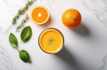 Fresh orange juice in a tall glass on a white background, straw in a glass