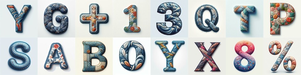 Naklejka premium Fabric patches lettering. AI generated illustration