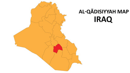 Al-Qādisiyyah Map is highlighted on the Iraq map with detailed state and region outlines.