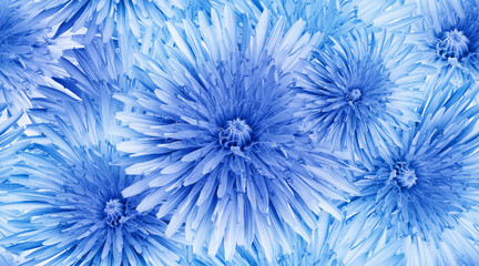 Seamless  blue  floral  background. Flower dandelion and petals peonies. Close up.
