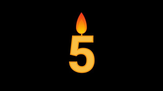 5 Number Candle Animation with transparent background 