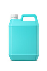 Green plastic jerrycan for chemical products packaging isolated. Transparent PNG image.
