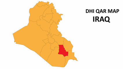 Dhi Qar Map is highlighted on the Iraq map with detailed state and region outlines.