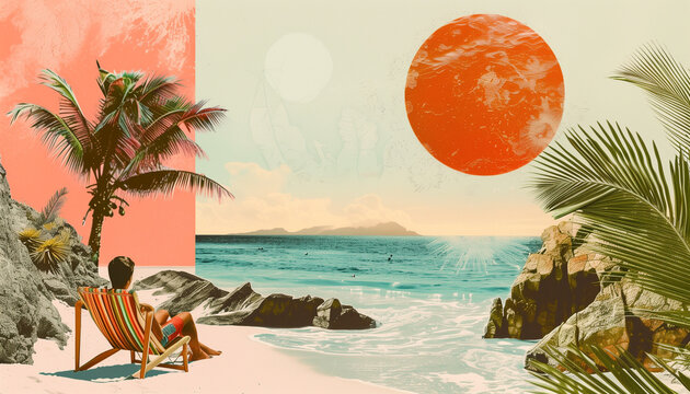 Summer vacation trendy paper collage art