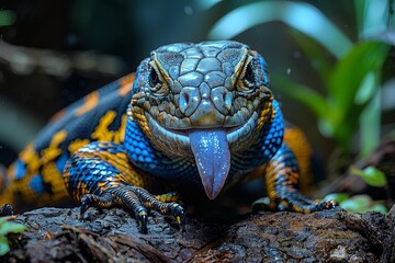 Blue-tongued Lizard: Displaying blue tongue while basking in sunlight, showcasing unique feature.